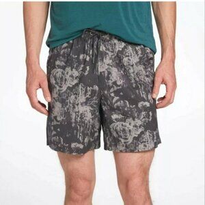 VRST Mens LARGE Monochromatic Floral Grey 7" Easy SHORT Drawstring Waist NWT NEW